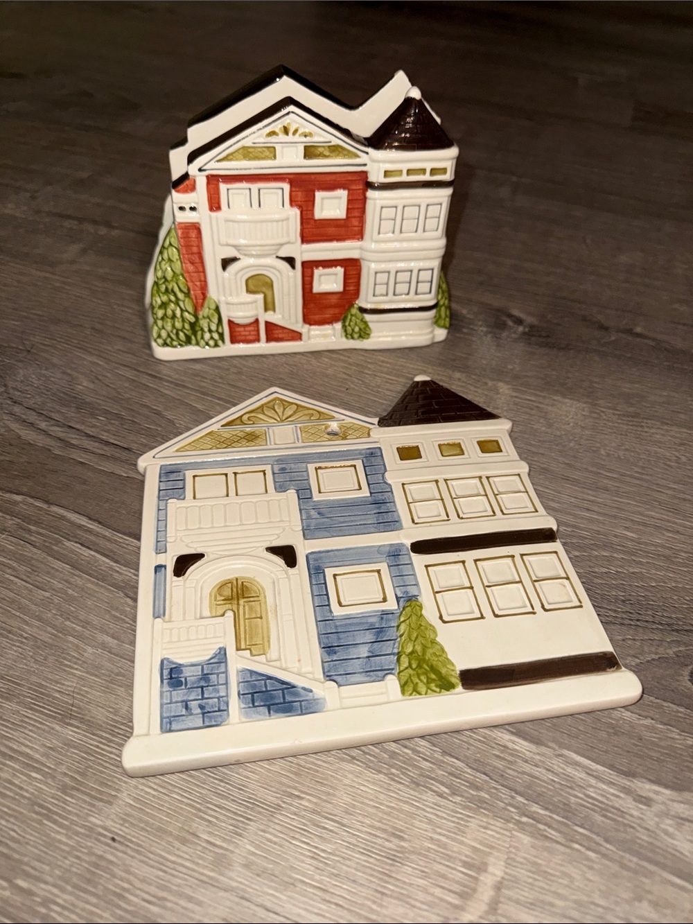 Vintage Otagiri Ceramic Victorian House Trivet and Napkin Holder 1983 Set of 2